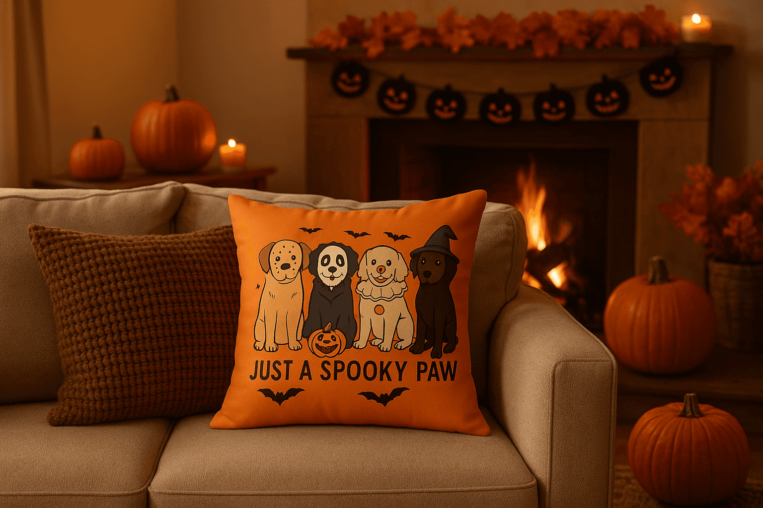 Halloween Dog Pillow - Just A Spooky Paw Pet Decor Cushion