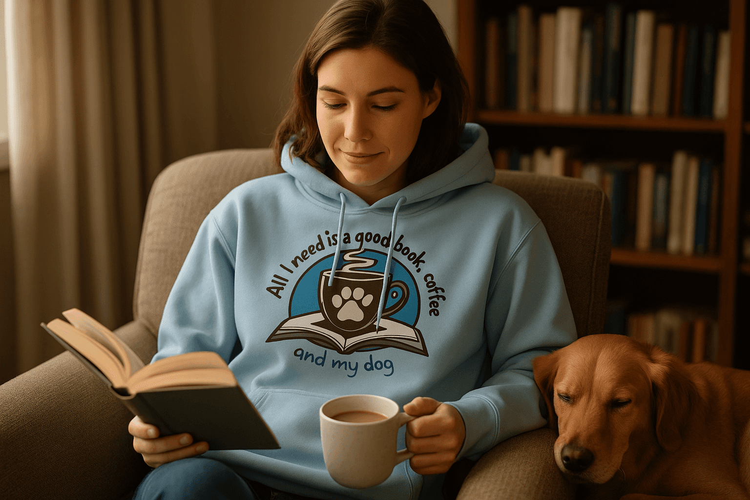Book Coffee Dog Hoodie Sweatshirt - Bookworm Pet Parent