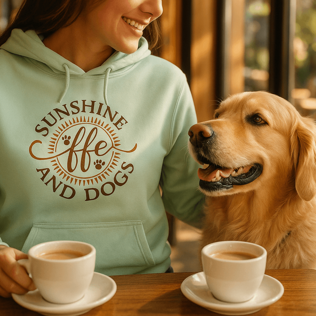Sun Coffee Dog Hoodie Sweatshirt - Dog Lover Coffee Culture
