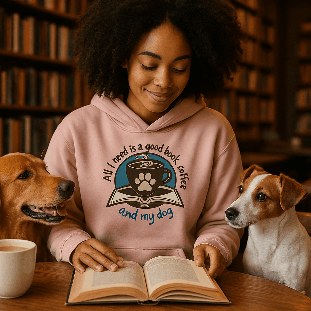 Book Coffee Dog Hoodie Sweatshirt - Bookworm Pet Parent