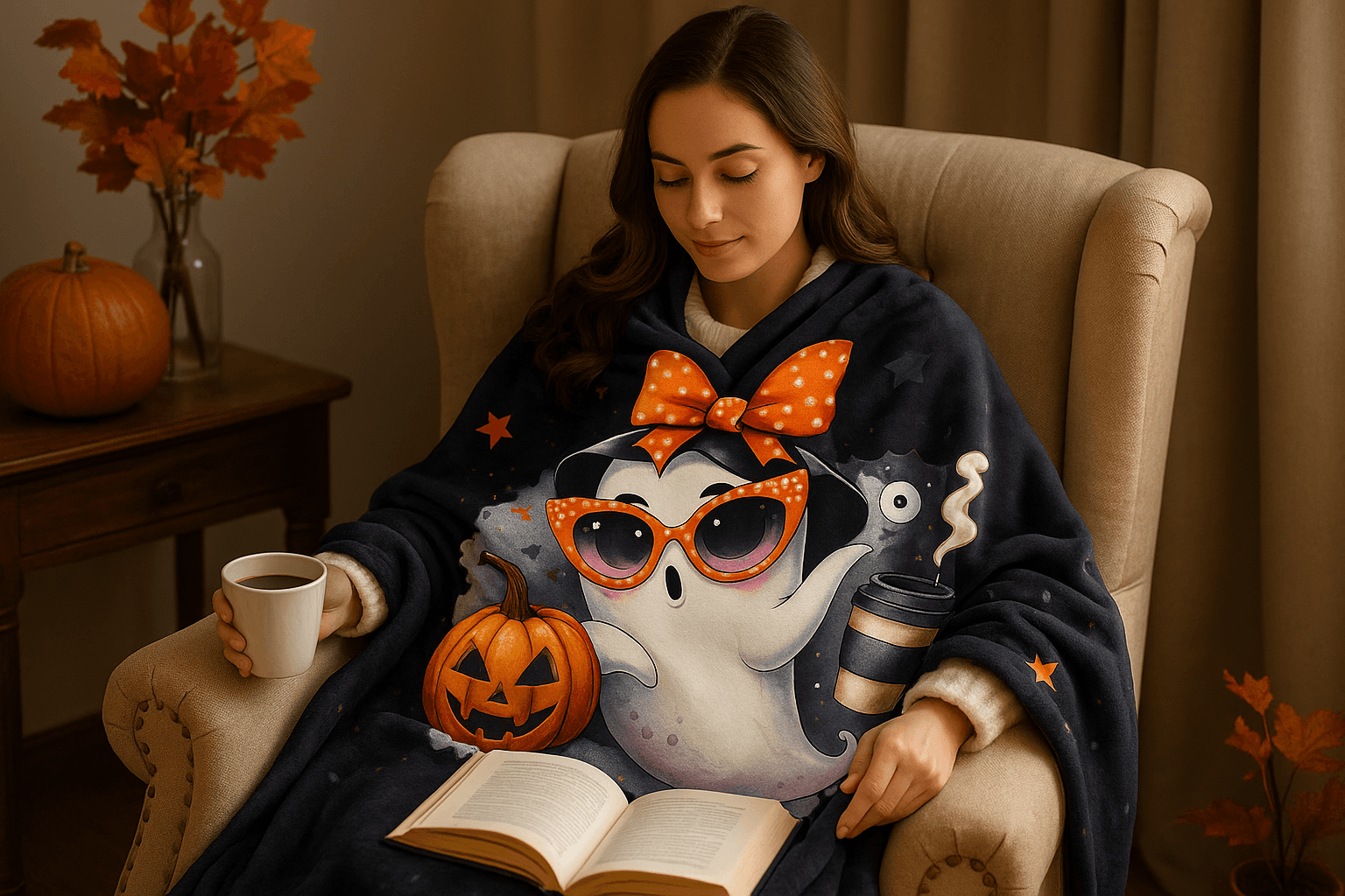 Halloween Ghost Velvet Plush Blanket - Luxury Fall Throw