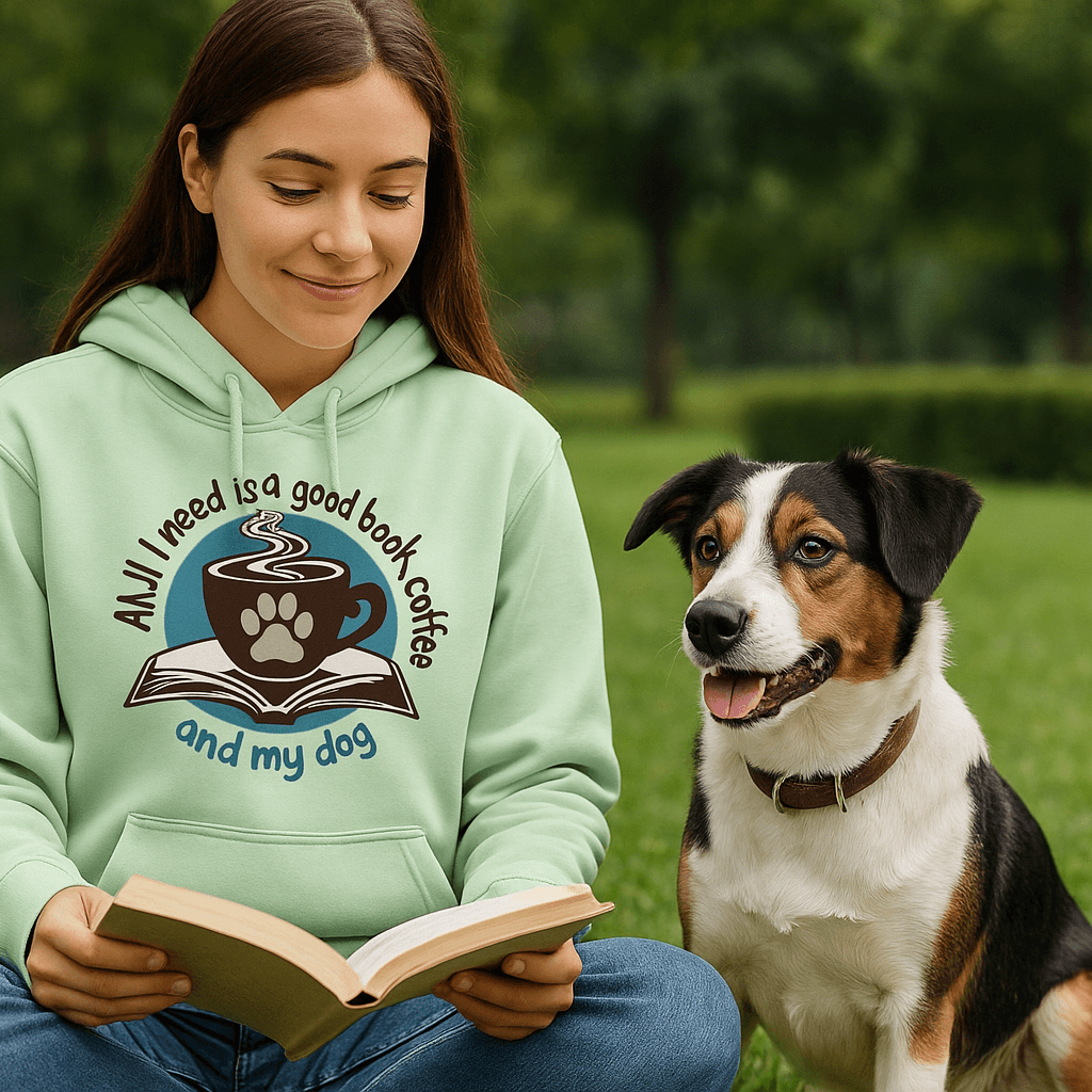 Book Coffee Dog Hoodie Sweatshirt - Bookworm Pet Parent
