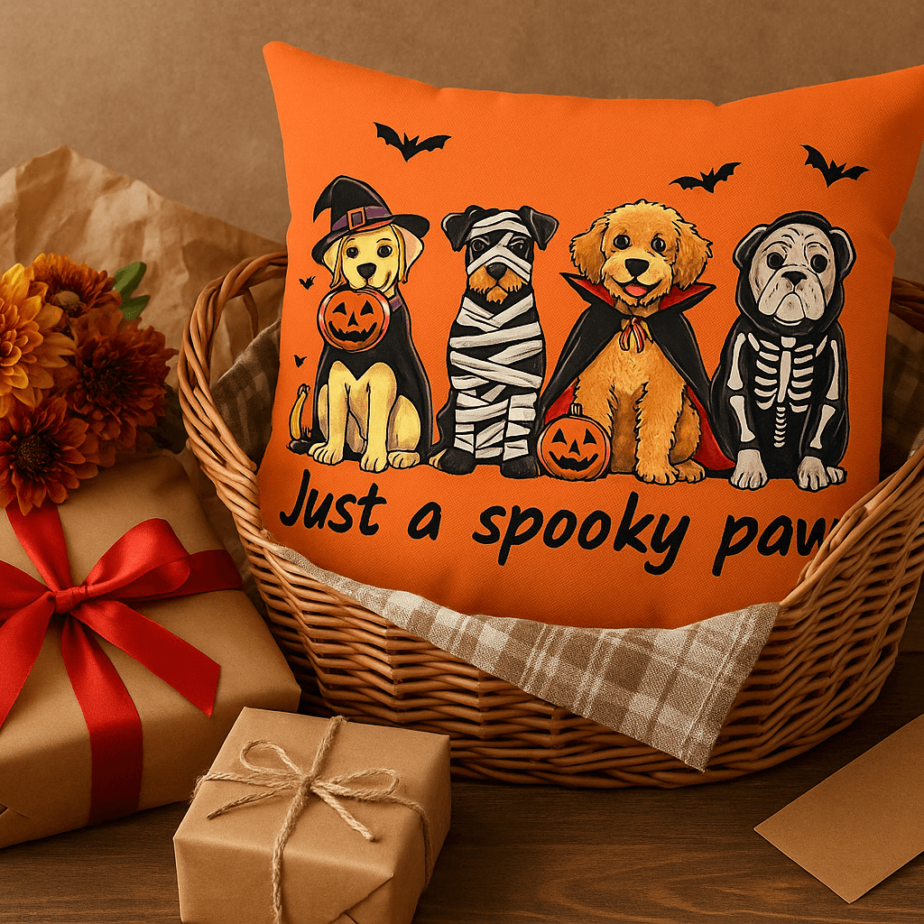 Halloween Dog Pillow - Just A Spooky Paw Pet Decor Cushion