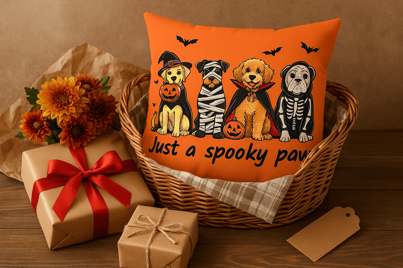 Halloween Dog Pillow - Just A Spooky Paw Pet Decor Cushion