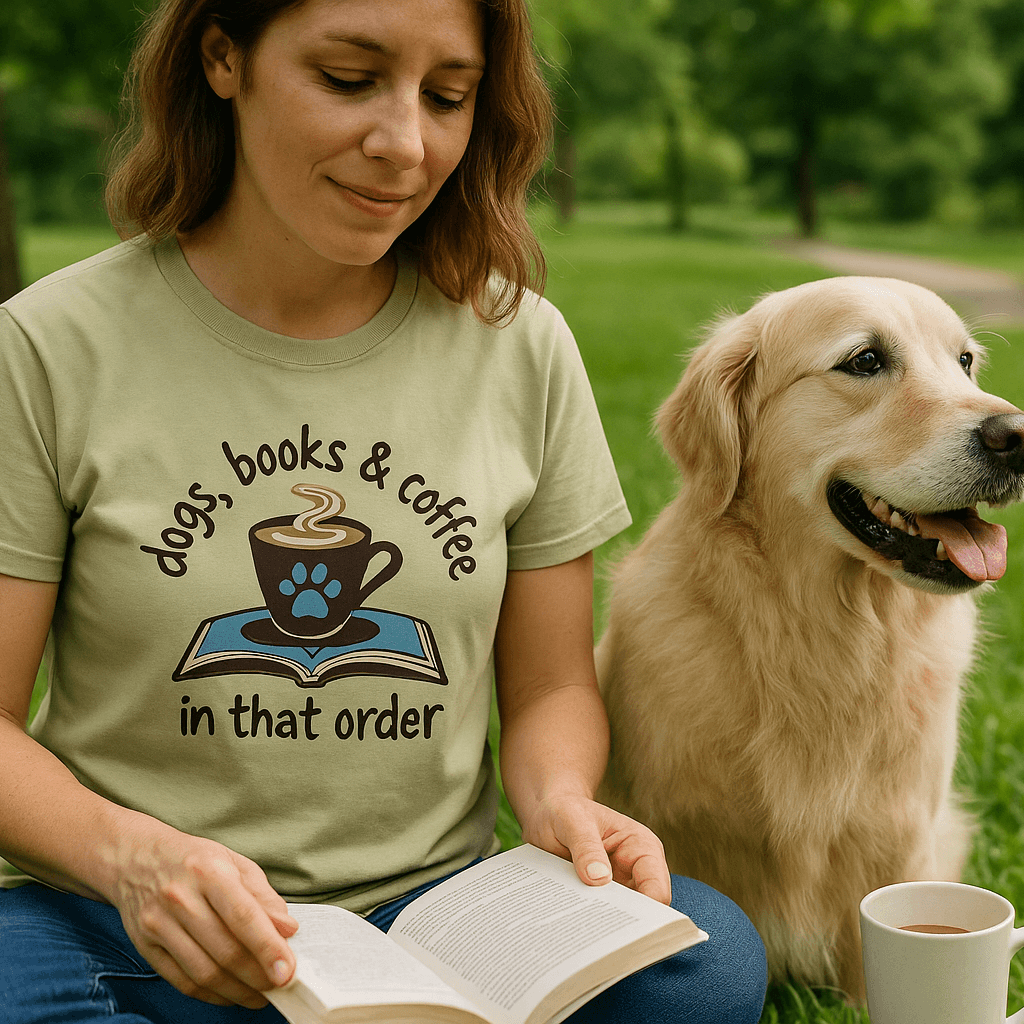 Dogs Books Coffee T-Shirt - Literary Pet Parent Lifestyle