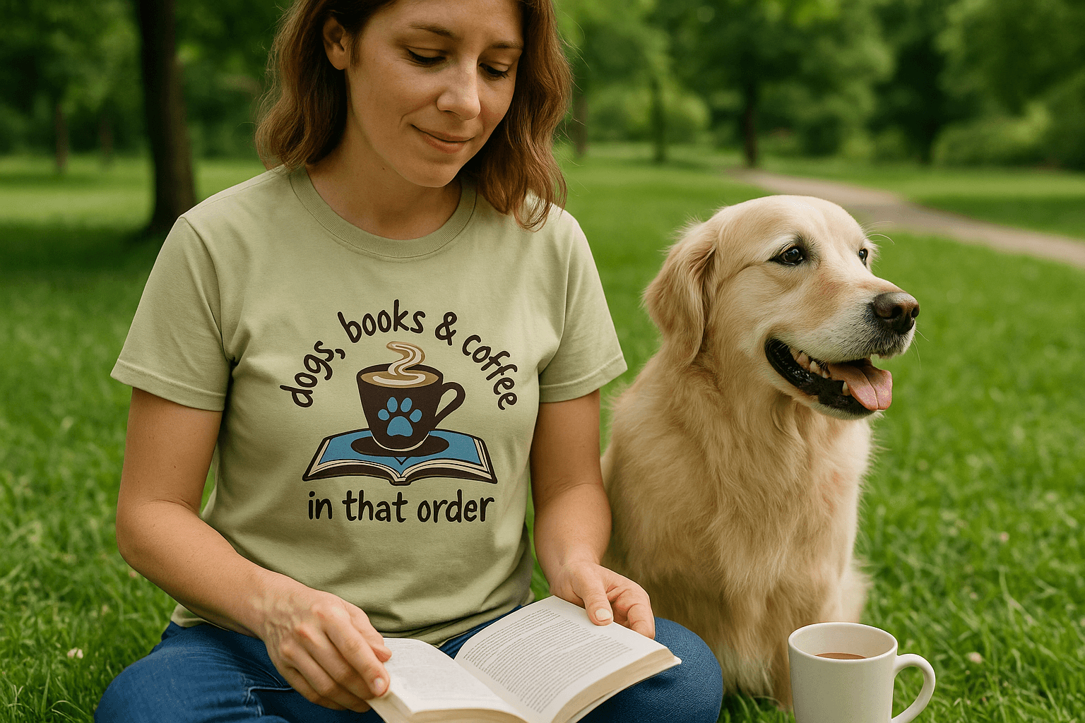 Dogs Books Coffee T-Shirt - Literary Pet Parent Lifestyle