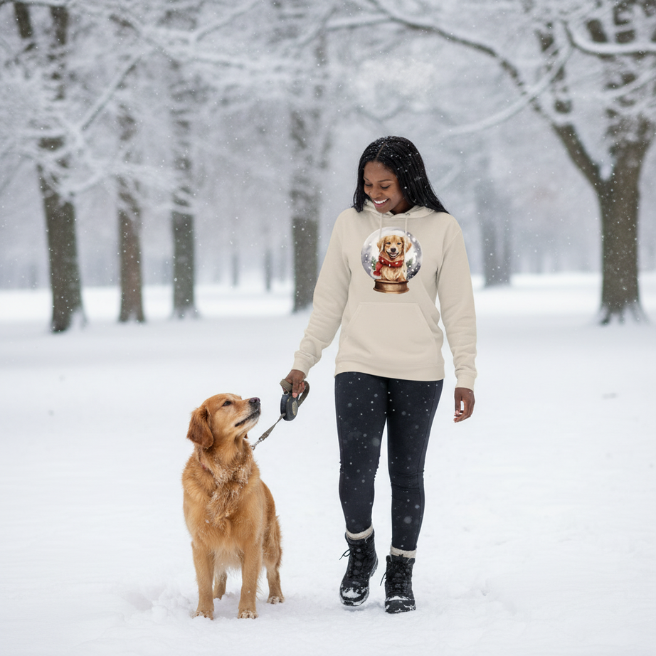 Snow Globe Golden Hoodie - Winter Dog Lover Sweatshirt