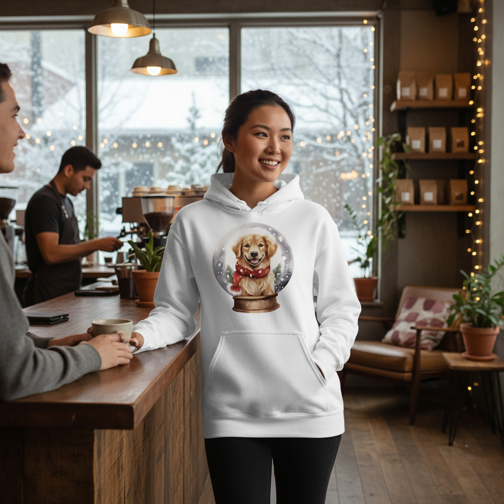 Snow Globe Golden Hoodie - Winter Dog Lover Sweatshirt