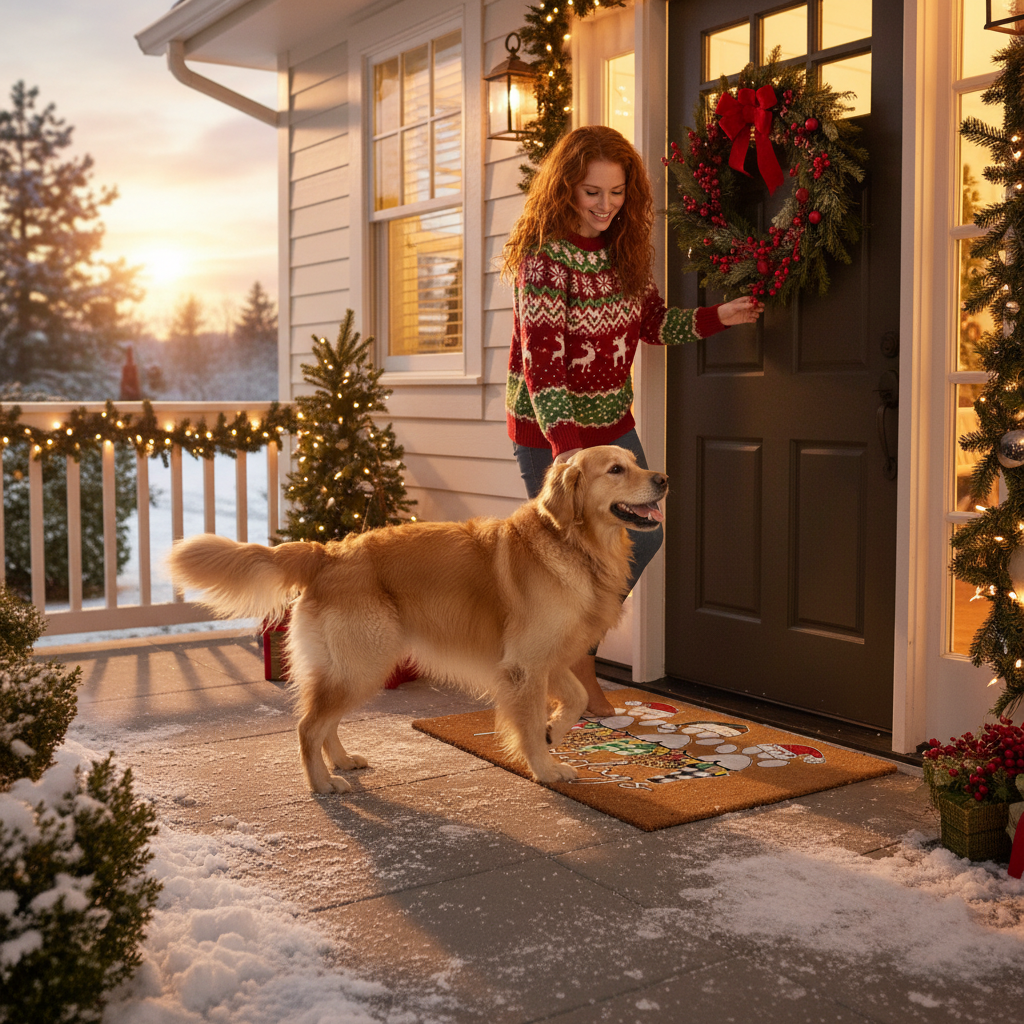 Christmas Doormat - Happy Pawlidays Pet Holiday Rug