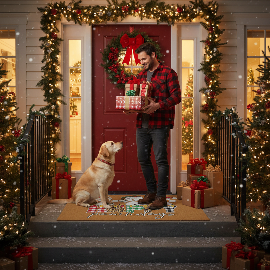Christmas Doormat - Happy Pawlidays Pet Holiday Rug