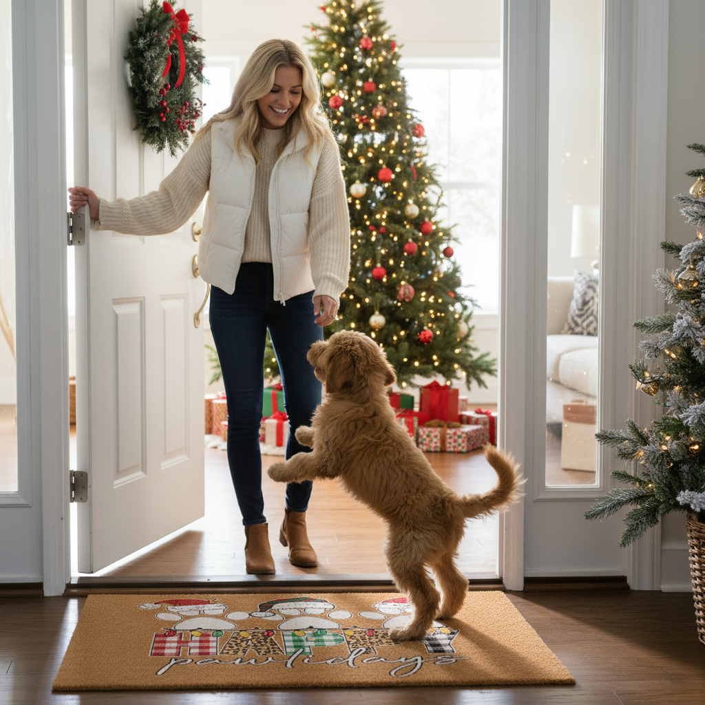 Christmas Doormat - Happy Pawlidays Pet Holiday Rug