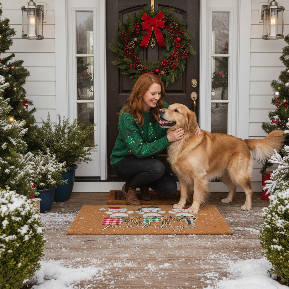 Christmas Doormat - Happy Pawlidays Pet Holiday Rug
