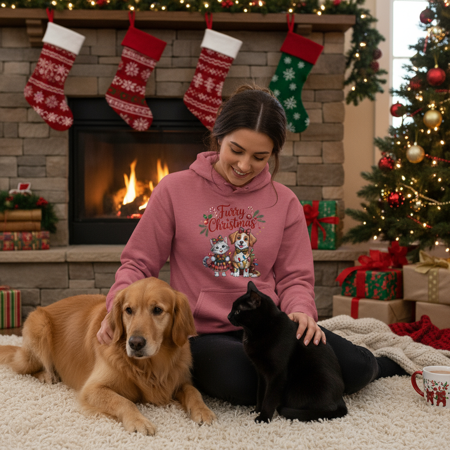 Furry Christmas Hoodie - Cat & Dog Holiday Sweatshirt