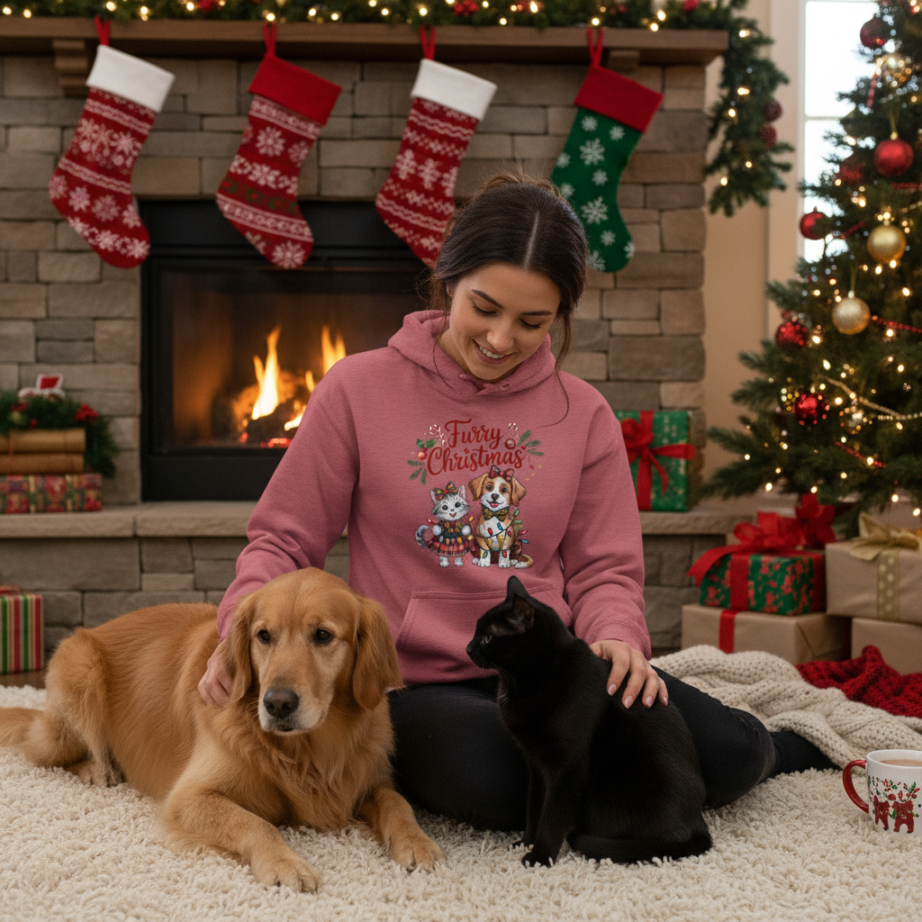 Furry Christmas Hoodie - Cat & Dog Holiday Sweatshirt