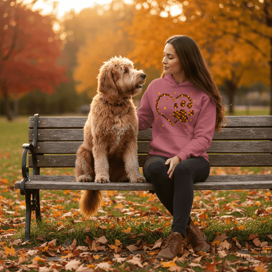 Heart & Paw Fall Hoodie - Autumn Dog Lover Sweatshirt