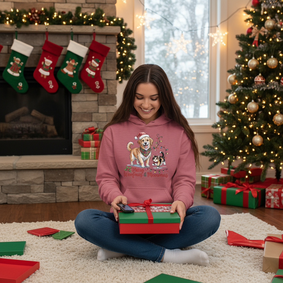 Merry Woofmas & Meowmas Christmas Hoodie - Cat & Dog Sweatshirt