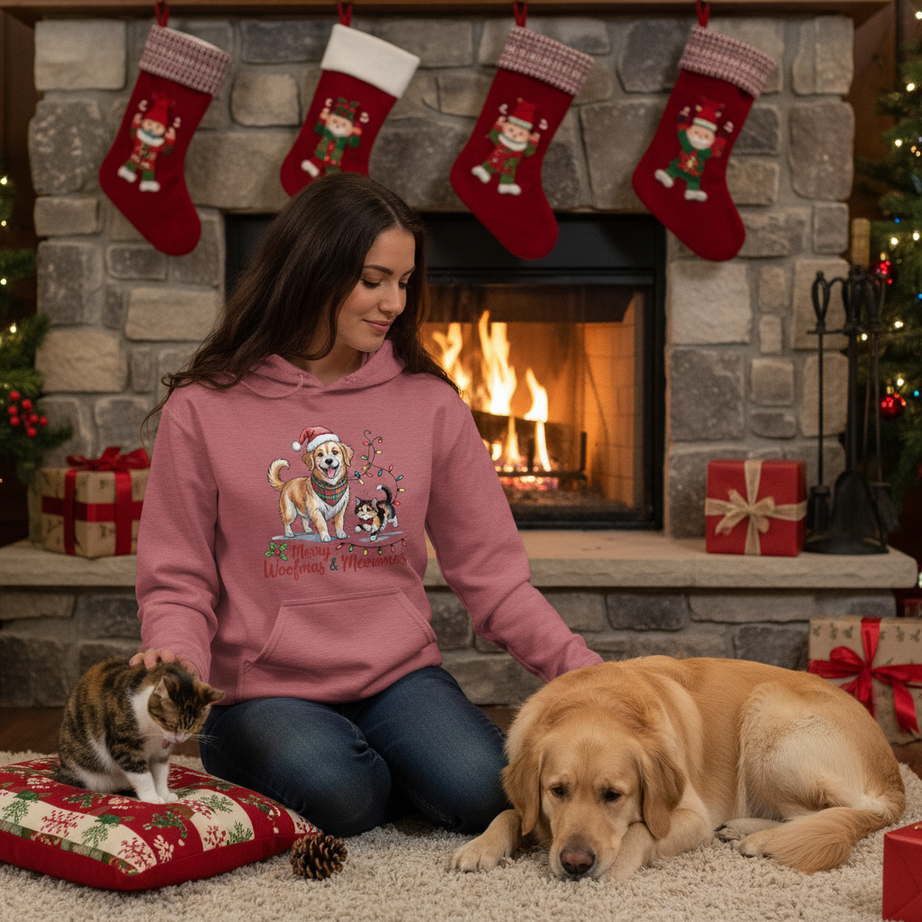 Merry Woofmas & Meowmas Christmas Hoodie - Cat & Dog Sweatshirt