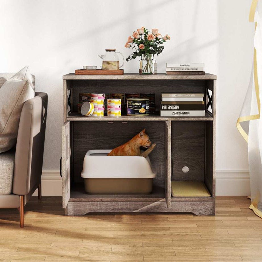 Hidden Cat Litter Box Enclosure Washroom Furniture with Storage