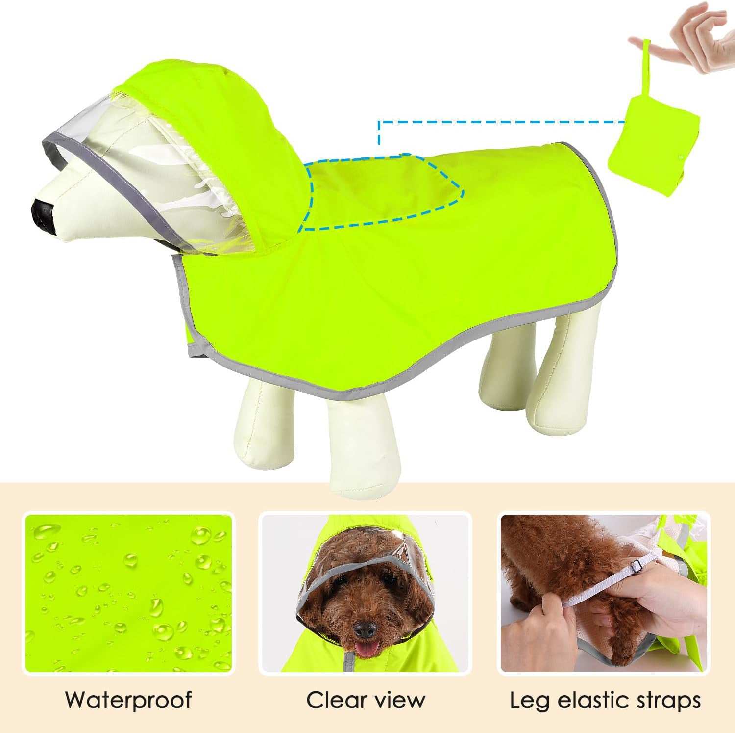 Waterproof Soft Breathable Hooded Dog Rain Jacket