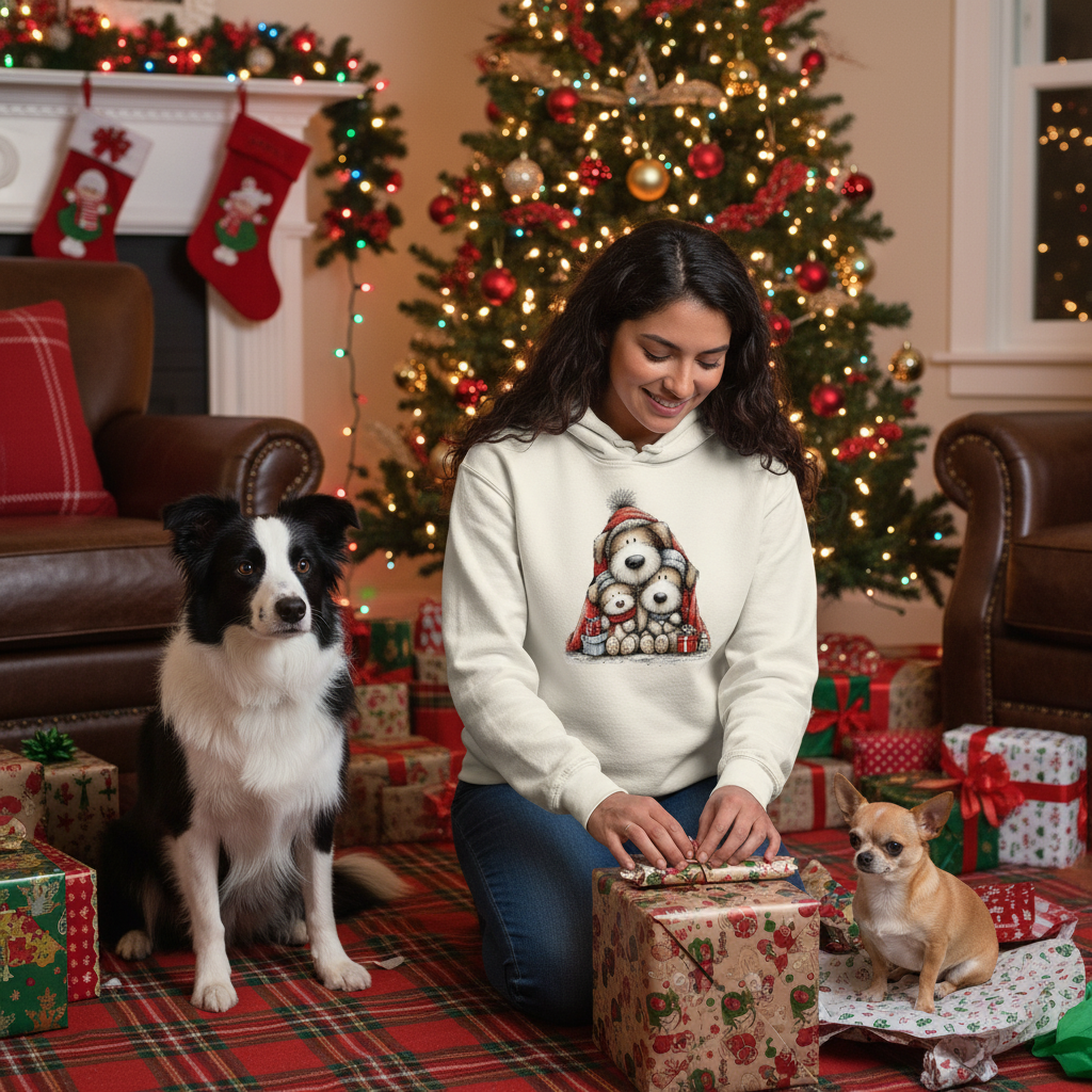 Comfort Colors Huddled Whimsy Pups Hoodie - Christmas Gift