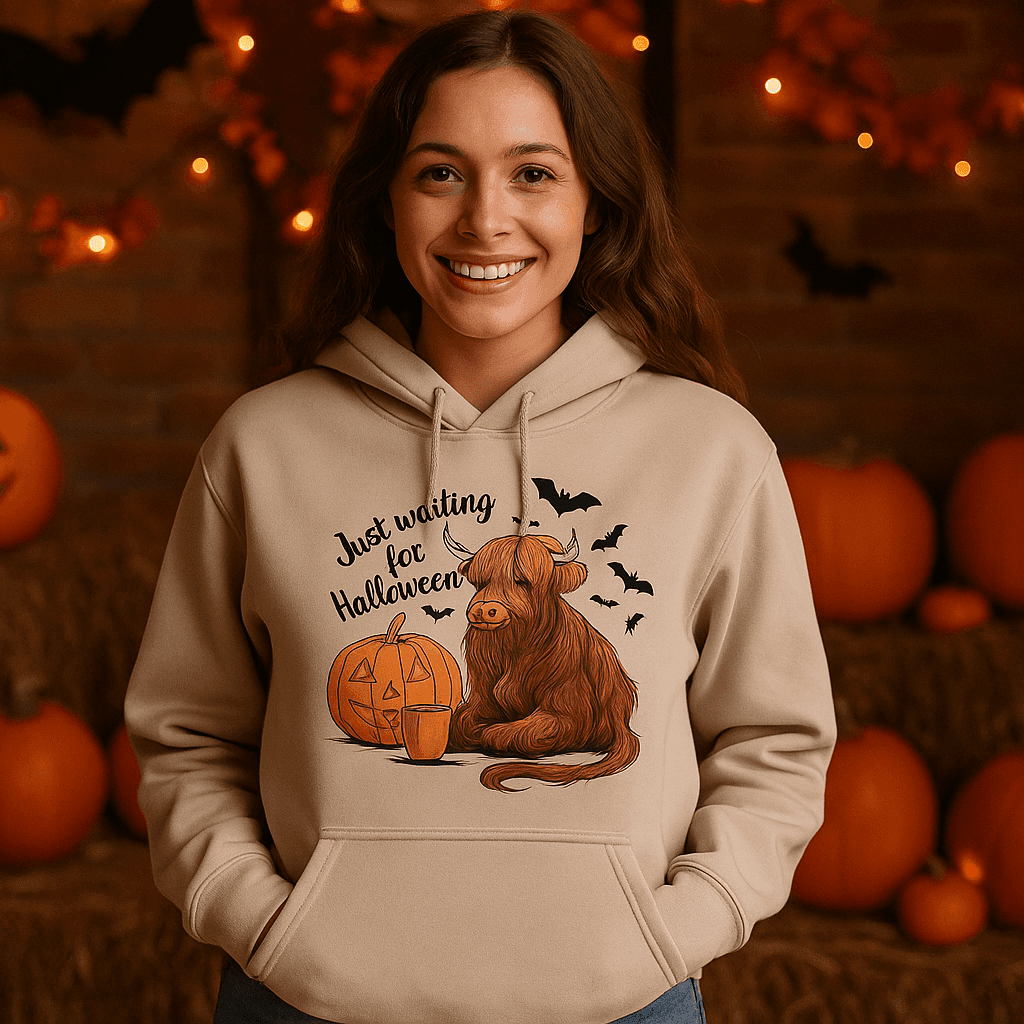 Waiting for Halloween Highland Cow Hoodie Sweatshirt