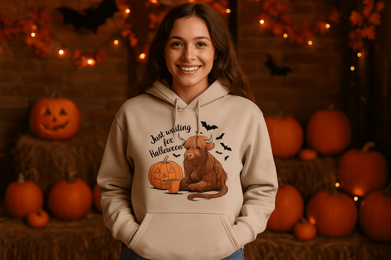 Waiting for Halloween Highland Cow Hoodie Sweatshirt
