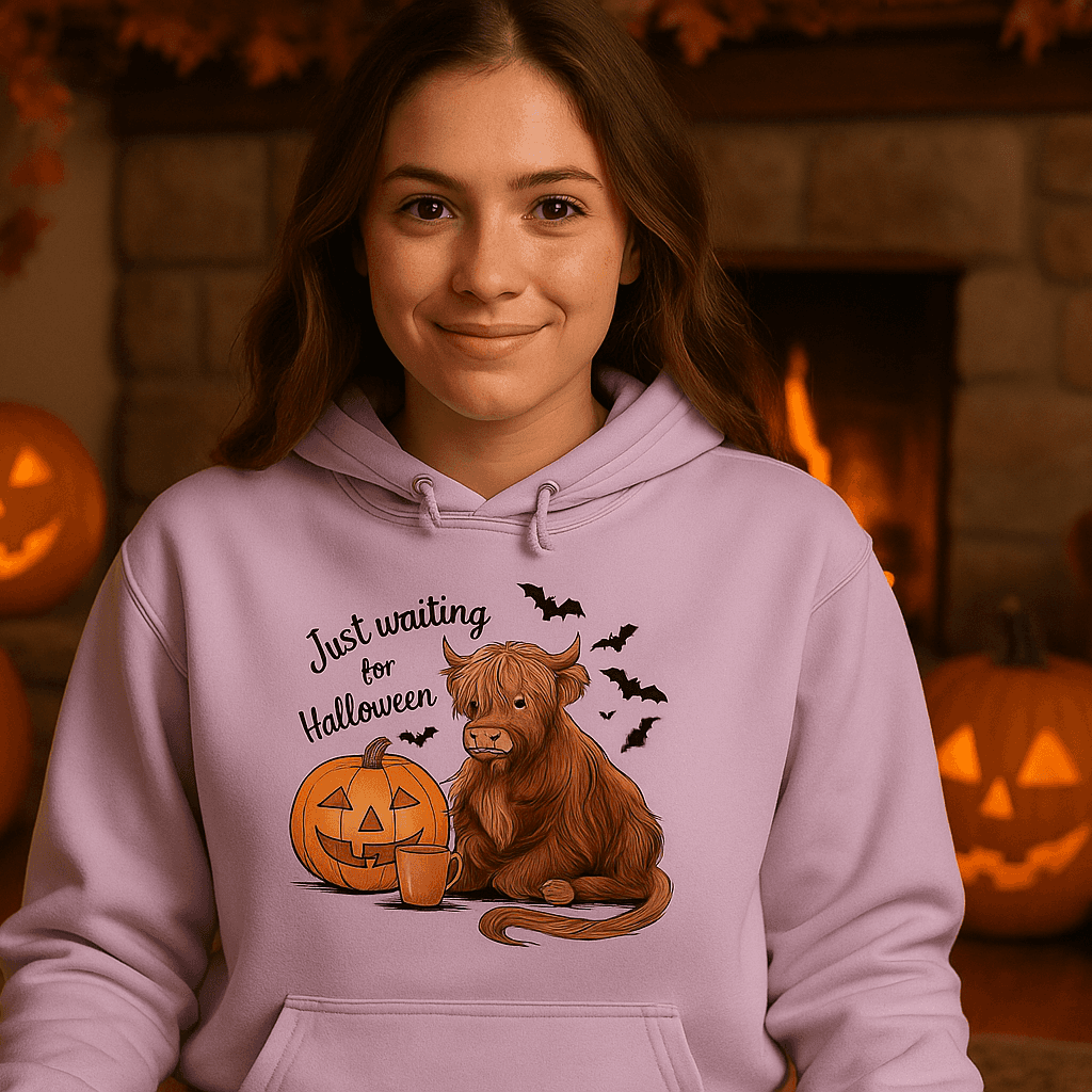 Waiting for Halloween Highland Cow Hoodie Sweatshirt