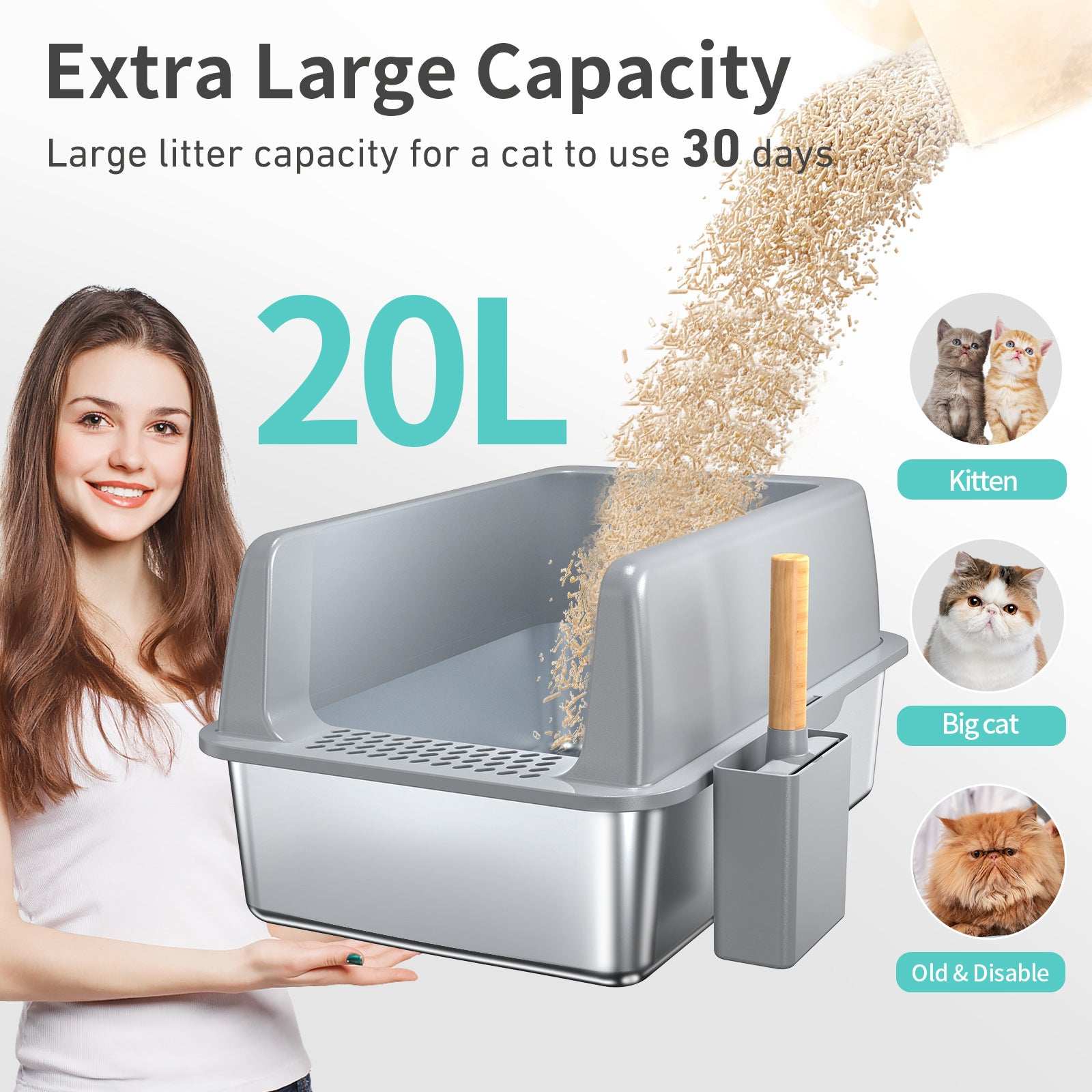 Large 6 Inch Bottom Basin Cat Litter Box