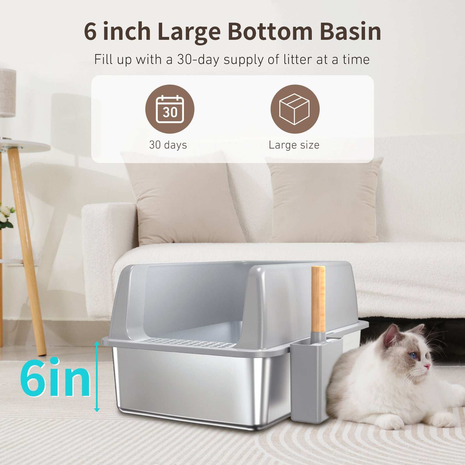 Large 6 Inch Bottom Basin Cat Litter Box