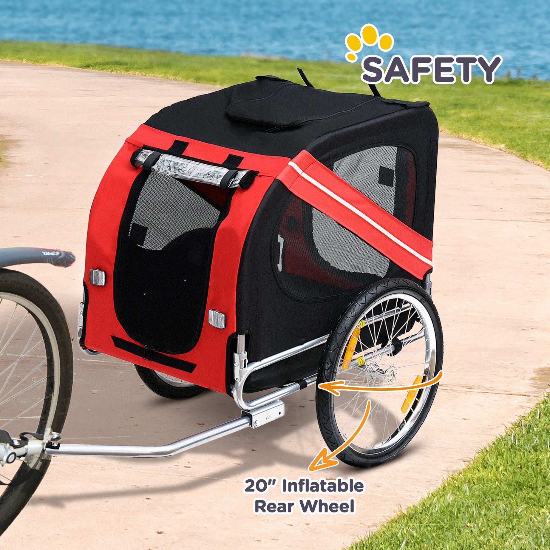 Large Wheel Dog Bike Trailer With Easy Folding Cart Frame