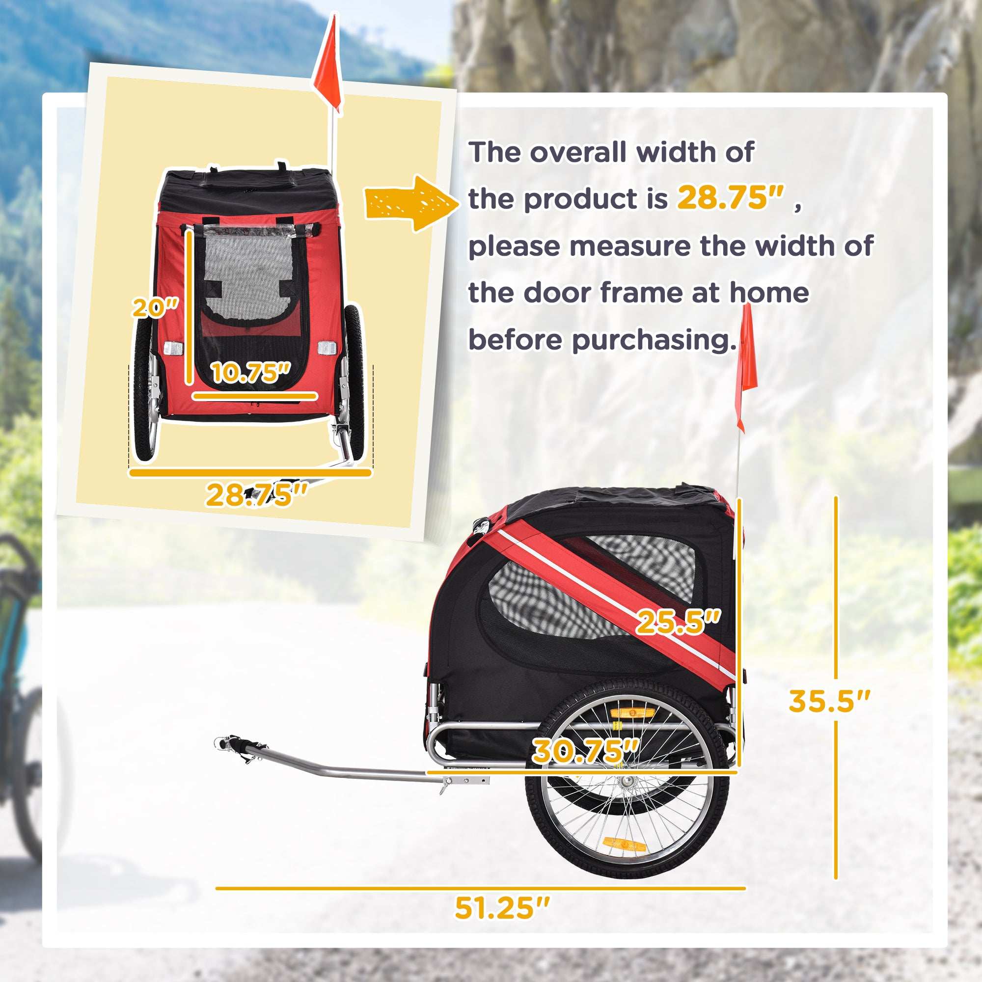 Large Wheel Dog Bike Trailer With Easy Folding Cart Frame