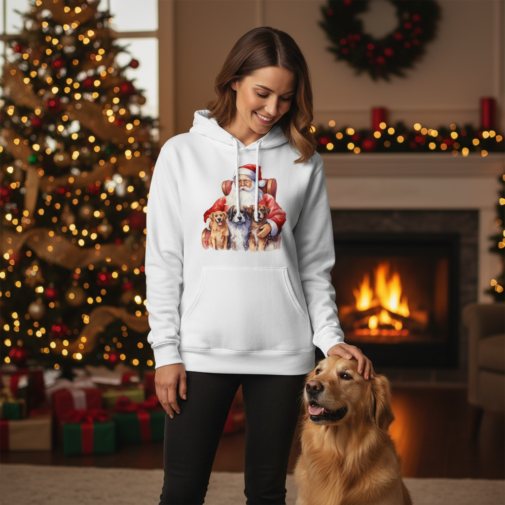 Santa Holding Pups Hoodie - Christmas Dog Lover Sweatshirt
