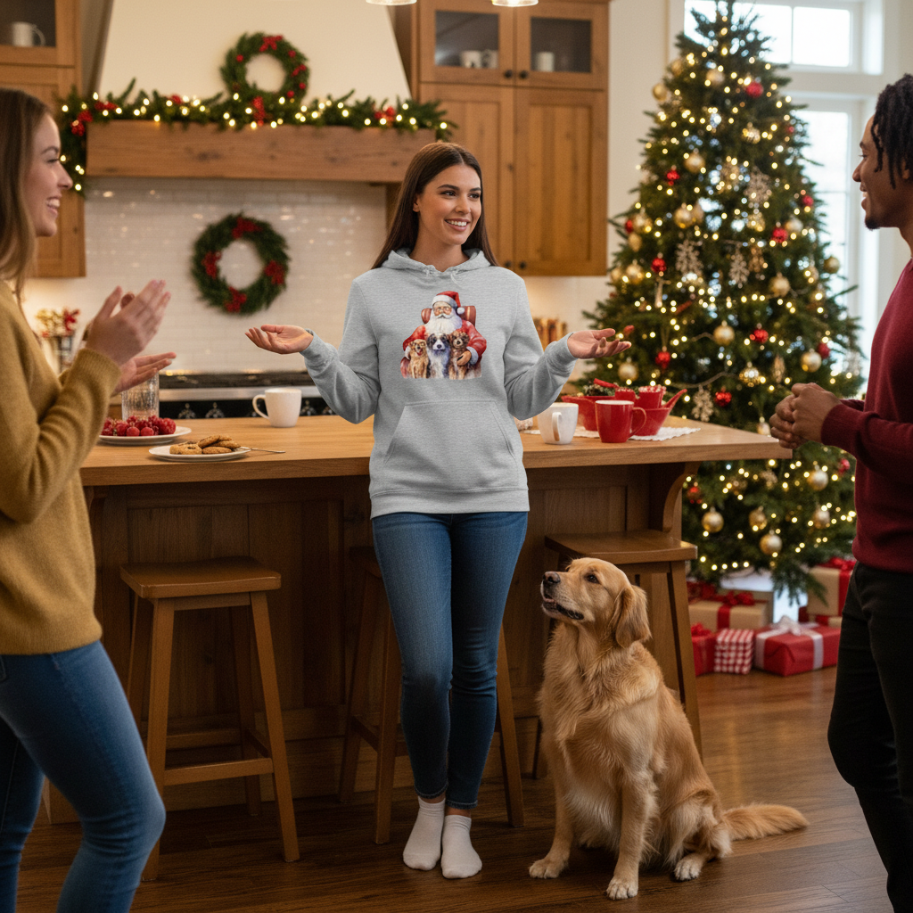 Santa Holding Pups Hoodie - Christmas Dog Lover Sweatshirt