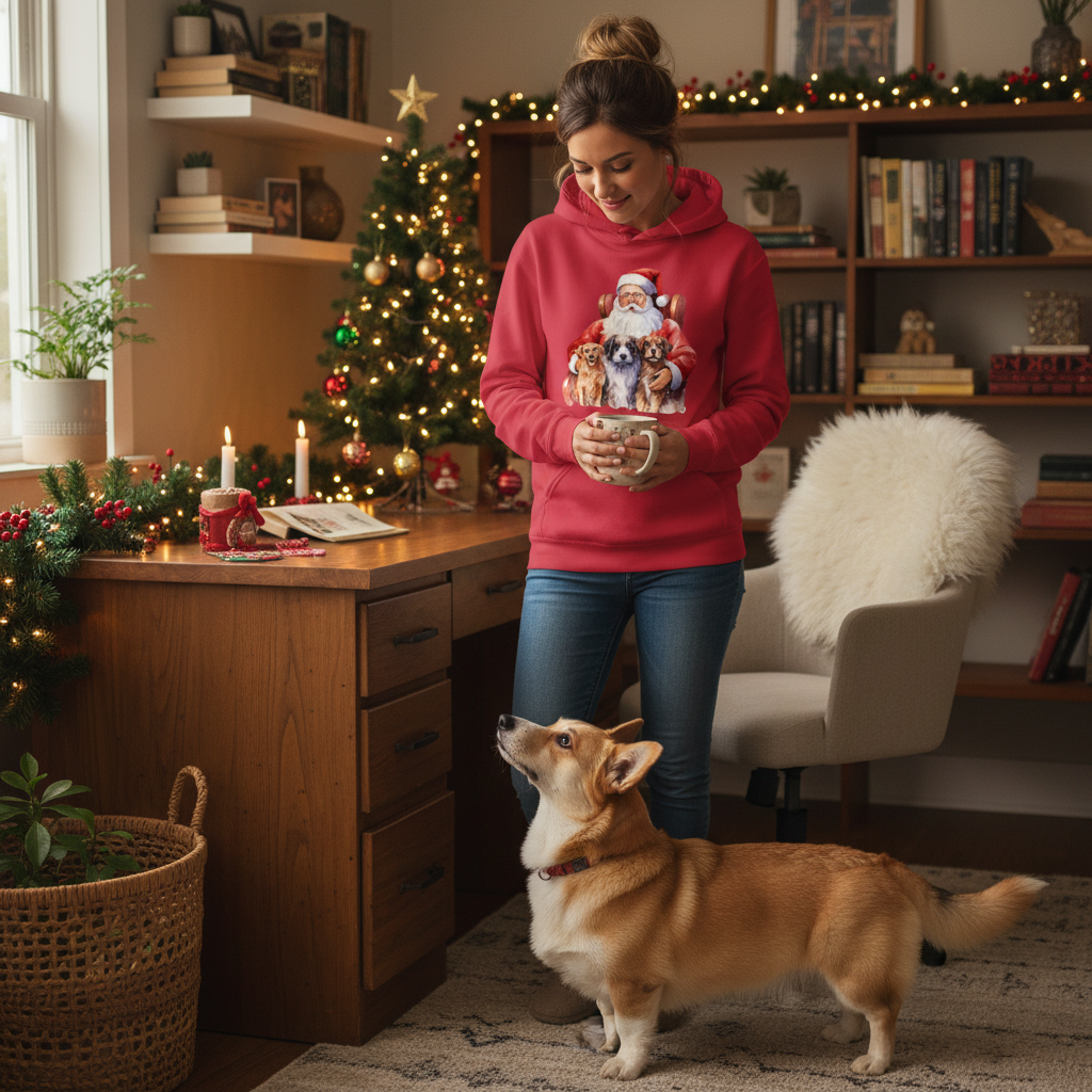Santa Holding Pups Hoodie - Christmas Dog Lover Sweatshirt
