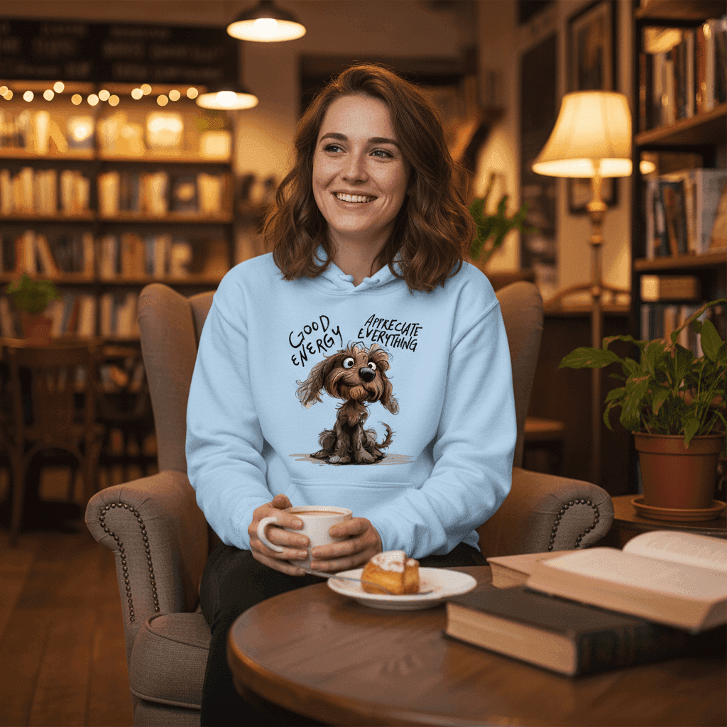 Good Energy Hoodie with Positive Dog Message