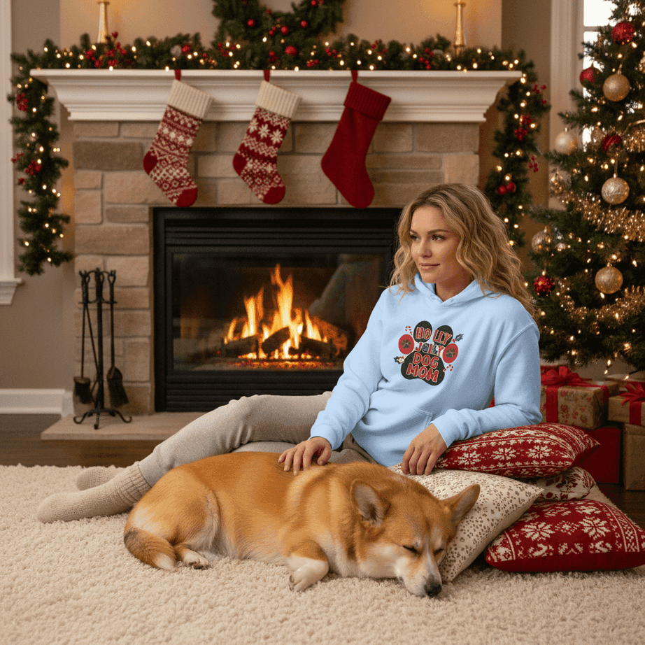 Holly Dog Mom Hoodie - Festive Christmas Pet Lover Gift