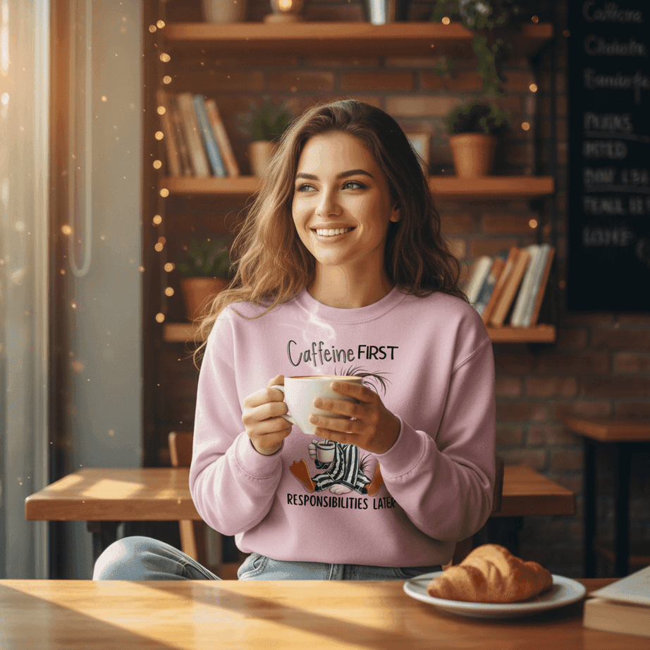 Caffeine First Responsibilities Later Sweatshirt