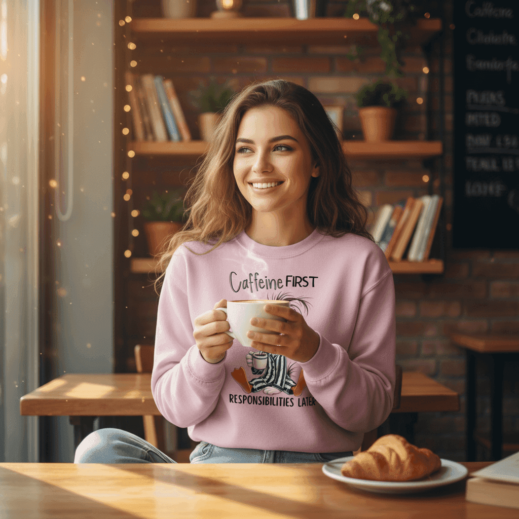 Caffeine First Responsibilities Later Sweatshirt
