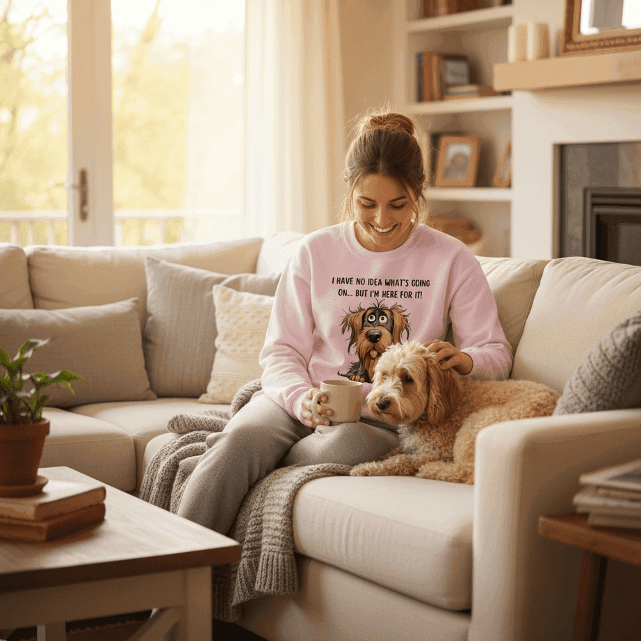 Funny Dog Sweatshirt - No Idea But I'm Here For It