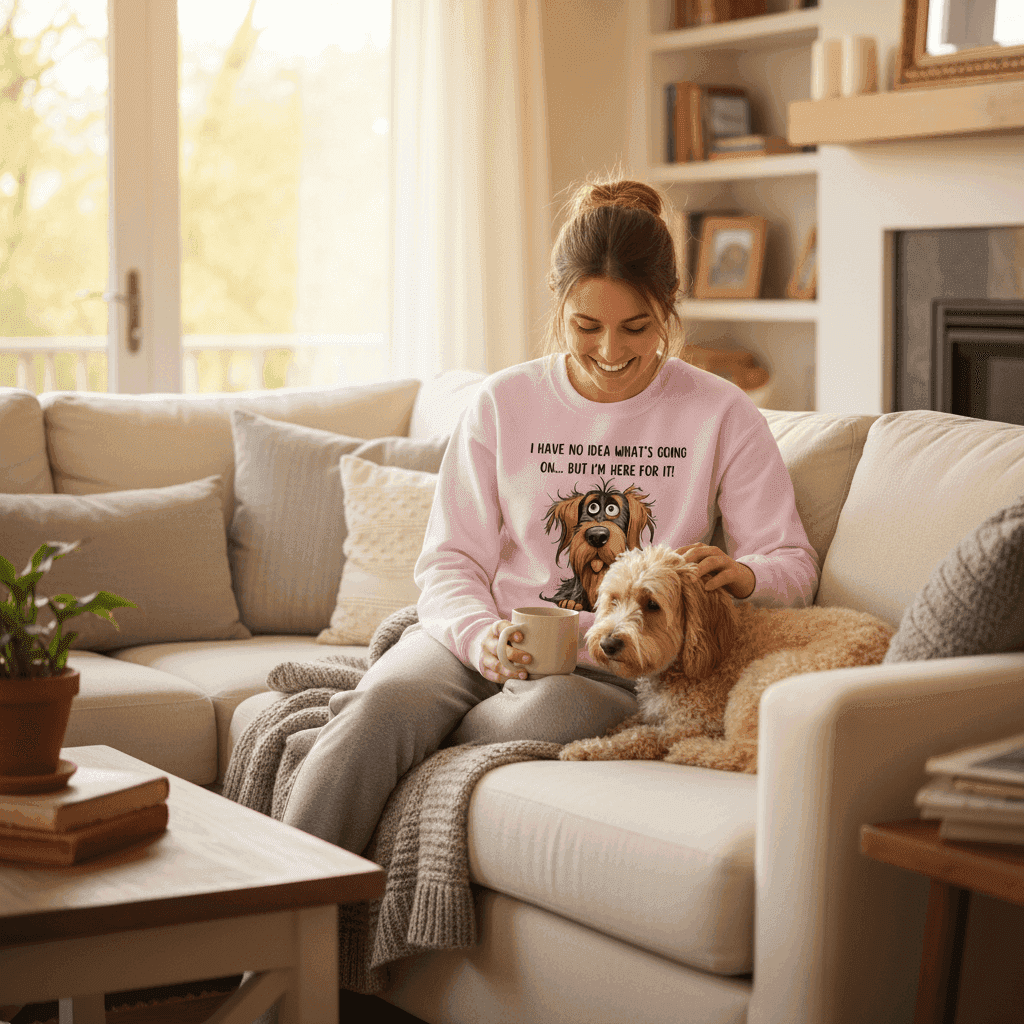 Funny Dog Sweatshirt - No Idea But I'm Here For It