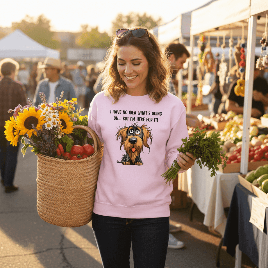 Funny Dog Sweatshirt - No Idea But I'm Here For It