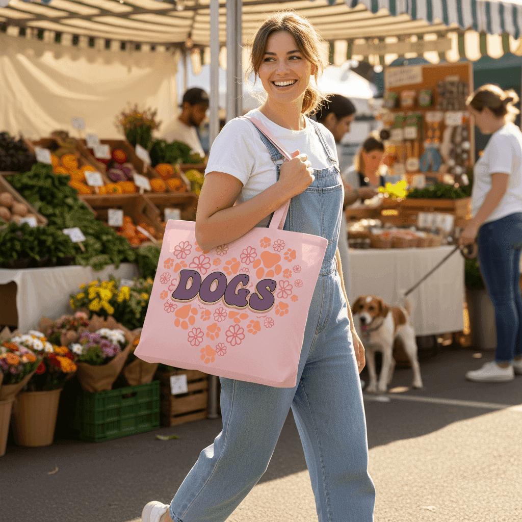 Dog Lover Tote Bag with Heart Paw Prints for Dog Moms