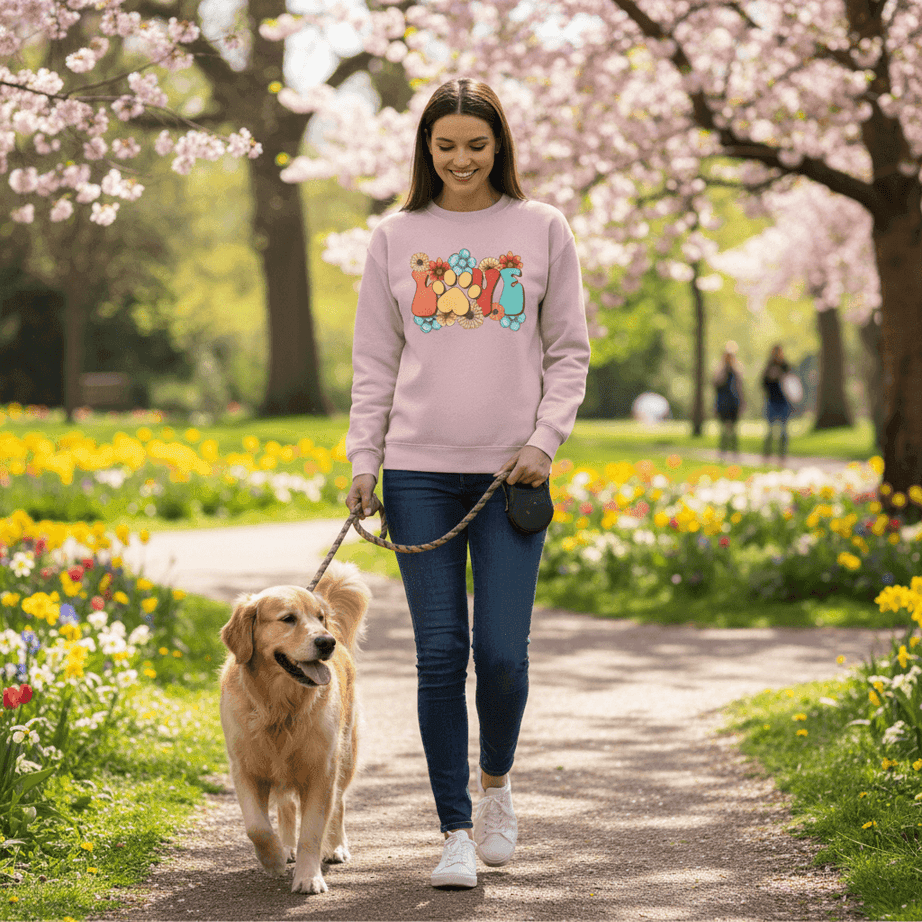 Love Paw Print Crewneck - Floral Pet Lover Sweatshirt