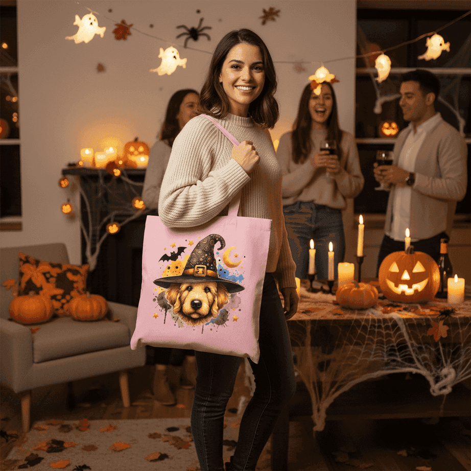 Golden Retriever Witch Tote Bag for Halloween - Dog Canvas