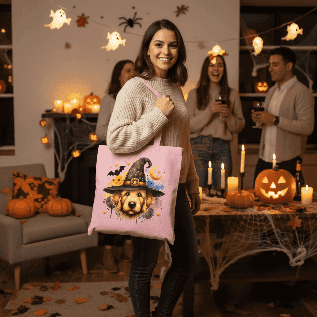 Golden Retriever Witch Tote Bag for Halloween - Dog Canvas