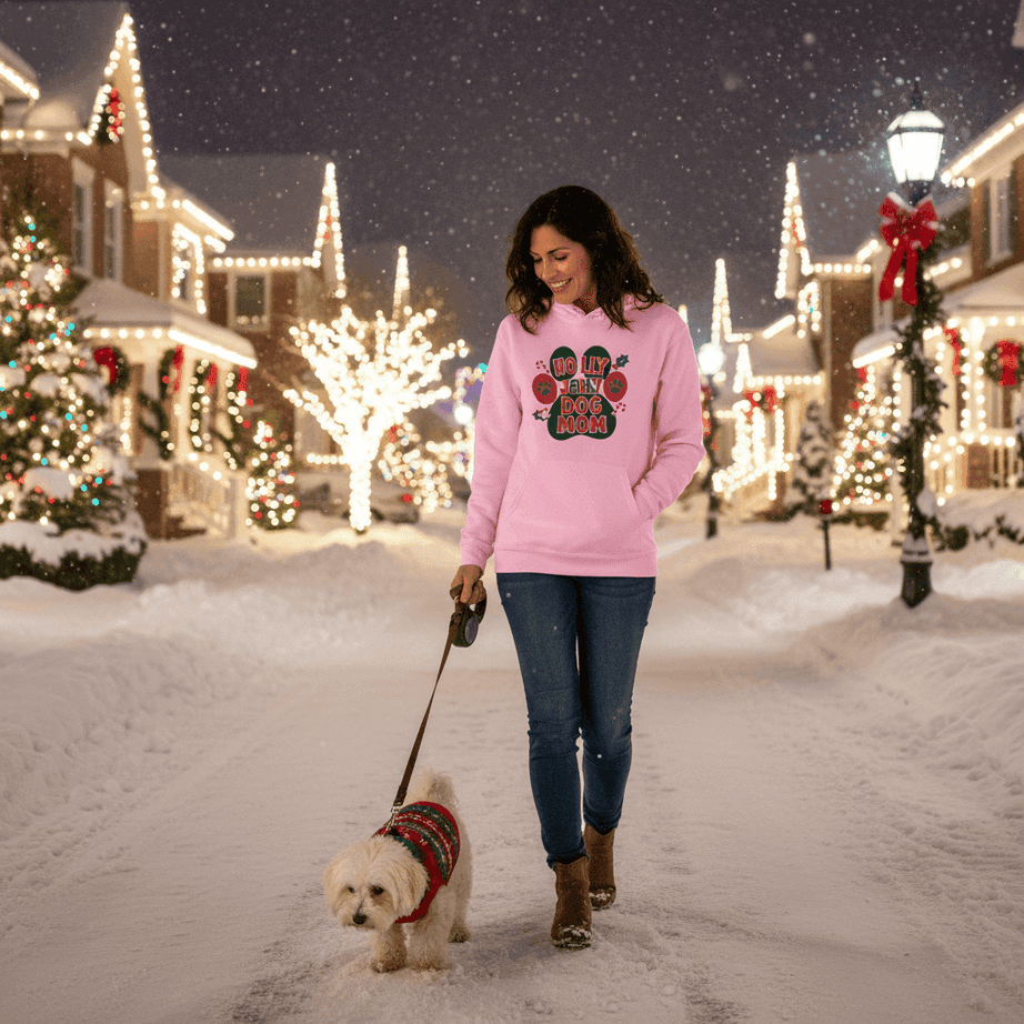 Holly Dog Mom Hoodie - Festive Christmas Pet Lover Gift