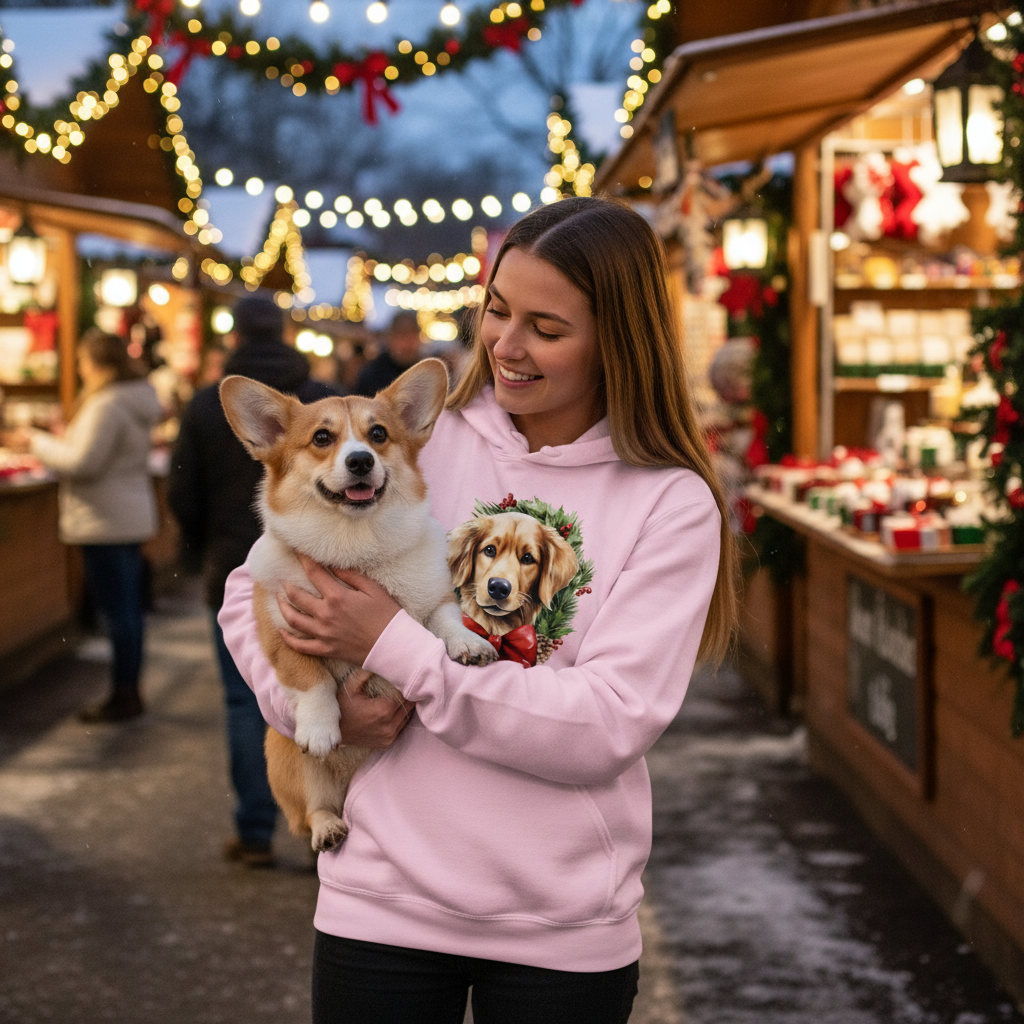 Golden Retriever Wreath Hoodie - Festive Holiday Gift