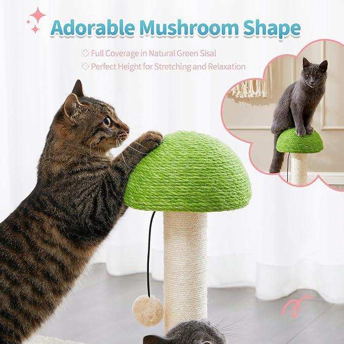 Mushroom Sisal Rope 2 In 1 Wooden Scratching Post