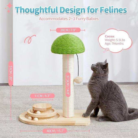 Mushroom Sisal Rope 2 In 1 Wooden Scratching Post