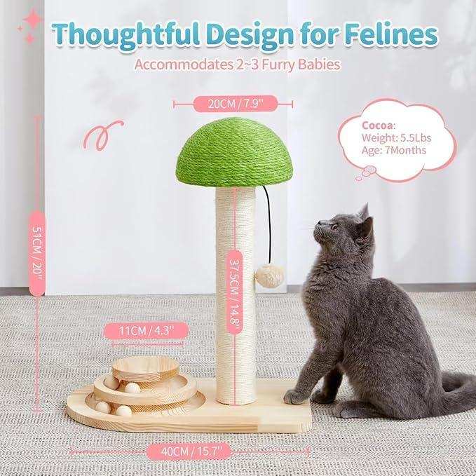 Mushroom Sisal Rope 2 In 1 Wooden Scratching Post